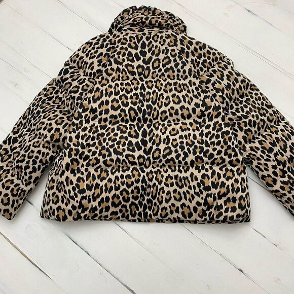 NWT Kate Spade Run Wild Leopard Puffer Ruffle Collar Jacket Women's Size 16 - Picture 2 of 16
